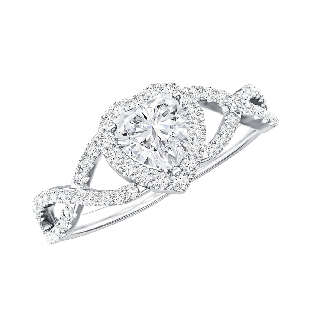 Heart Shape Moissanite Halo Engagement Ring with Infinity Band