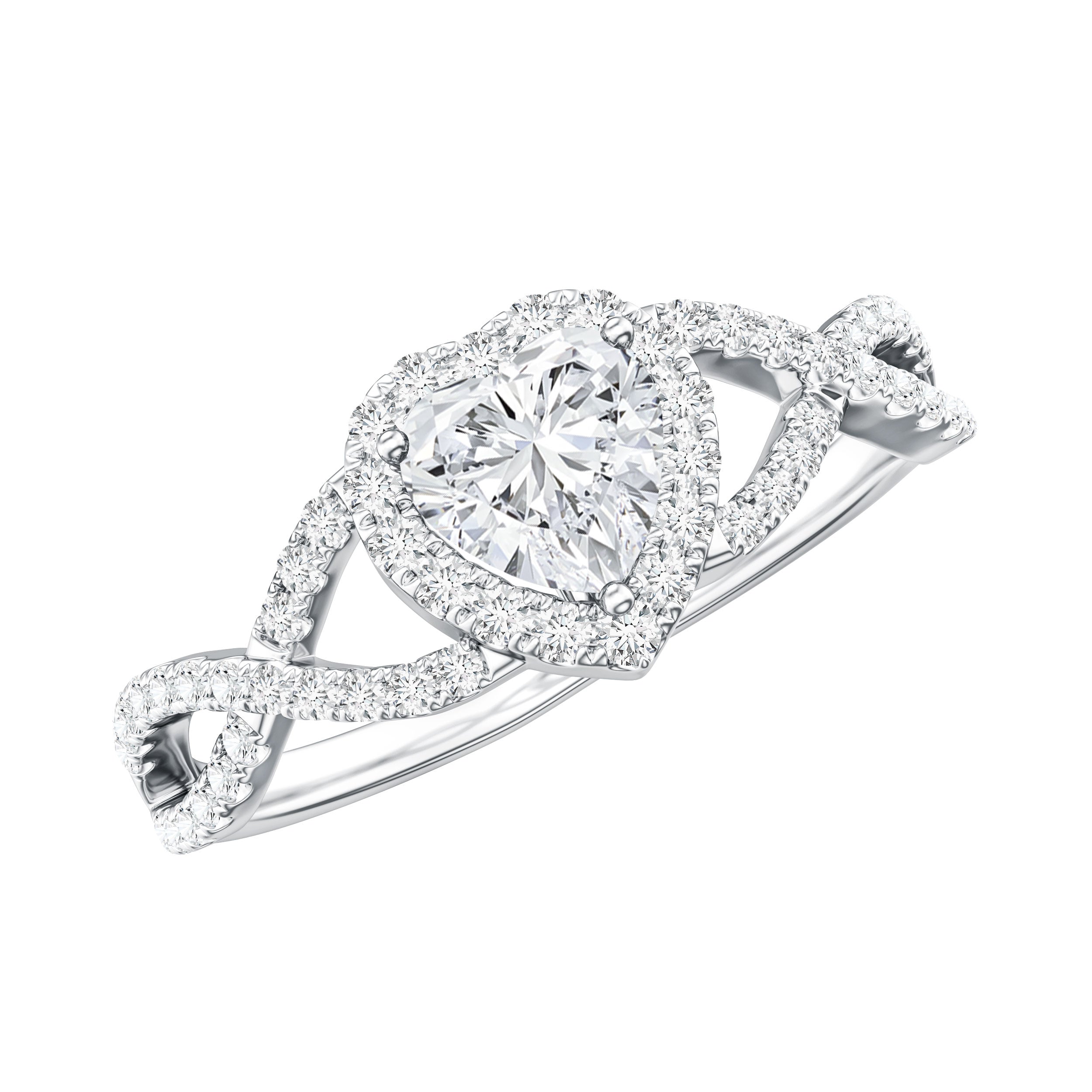 Heart Shape Moissanite Halo Engagement Ring with Infinity Band