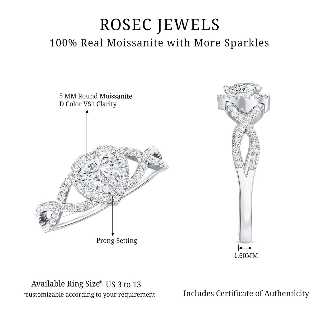 Heart Shape Moissanite Halo Engagement Ring with Infinity Band