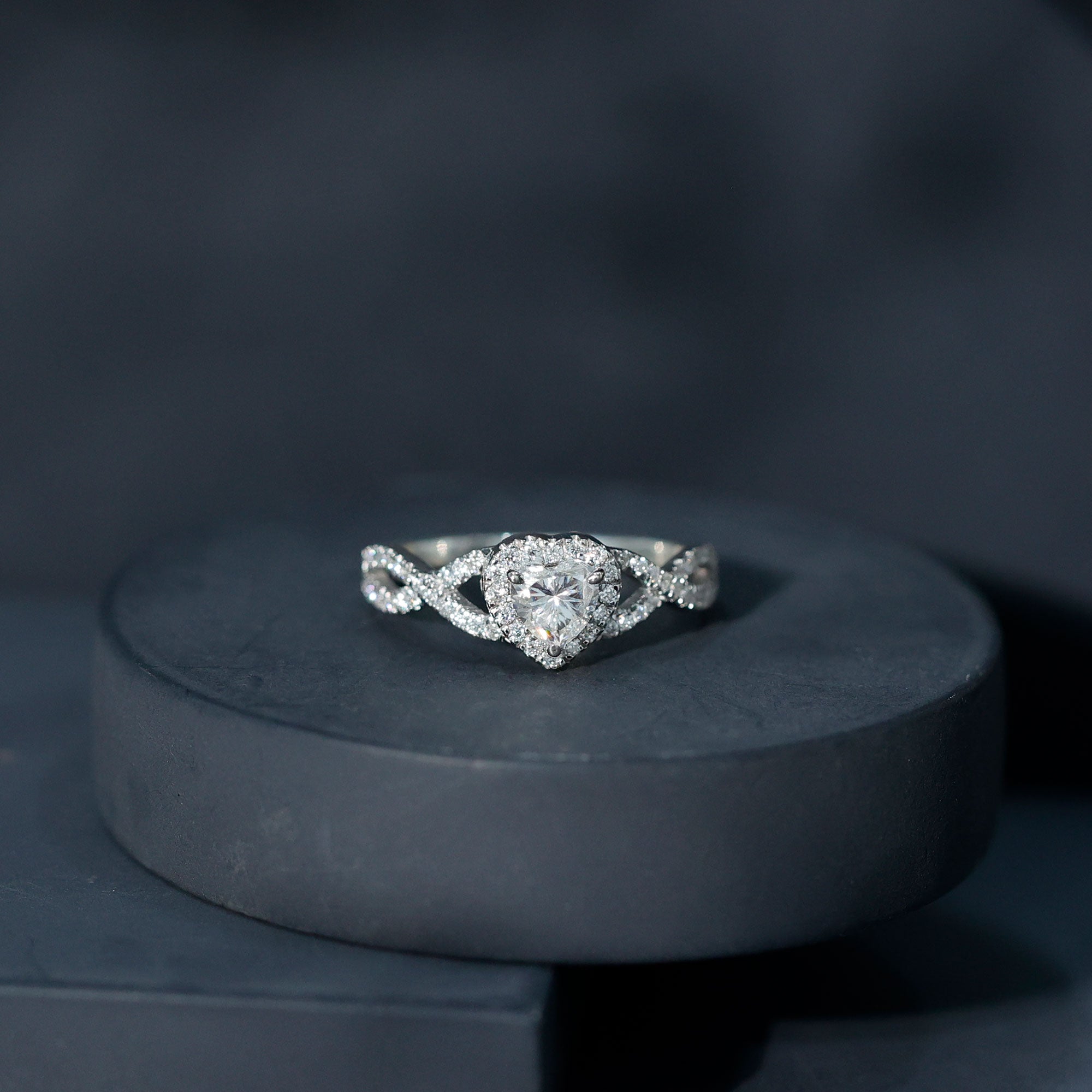 Heart Shape Moissanite Halo Engagement Ring with Infinity Band