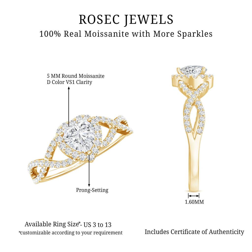Heart Shape Moissanite Halo Engagement Ring with Infinity Band