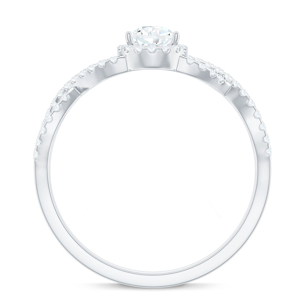 Pear Shaped Moissanite Crossover Engagement Ring with Halo