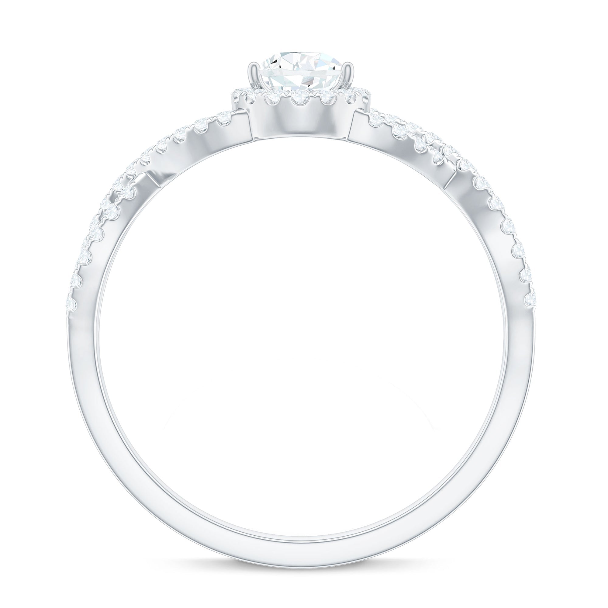 Pear Shaped Moissanite Crossover Engagement Ring with Halo