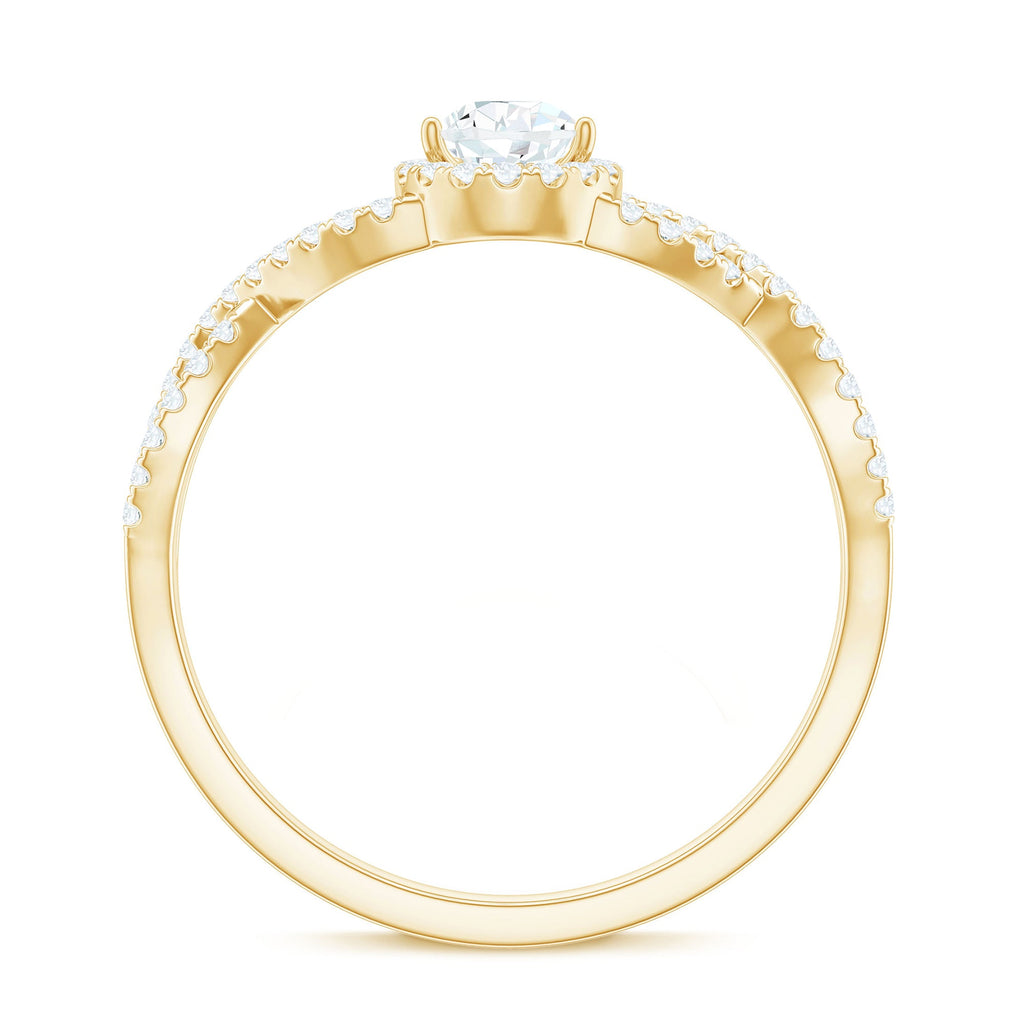 Pear Shaped Moissanite Crossover Engagement Ring with Halo