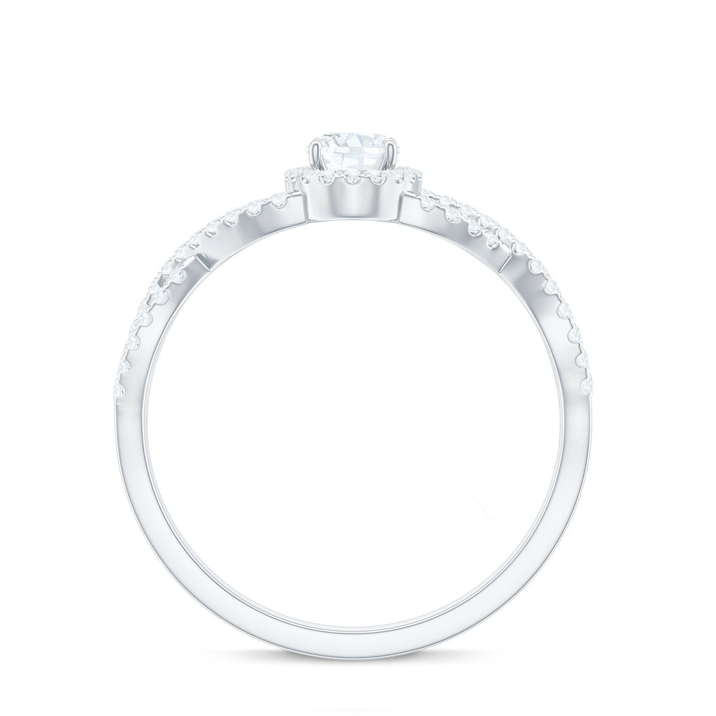 Certified Oval Cut Moissanite Halo Engagement Ring with Crossover Shank
