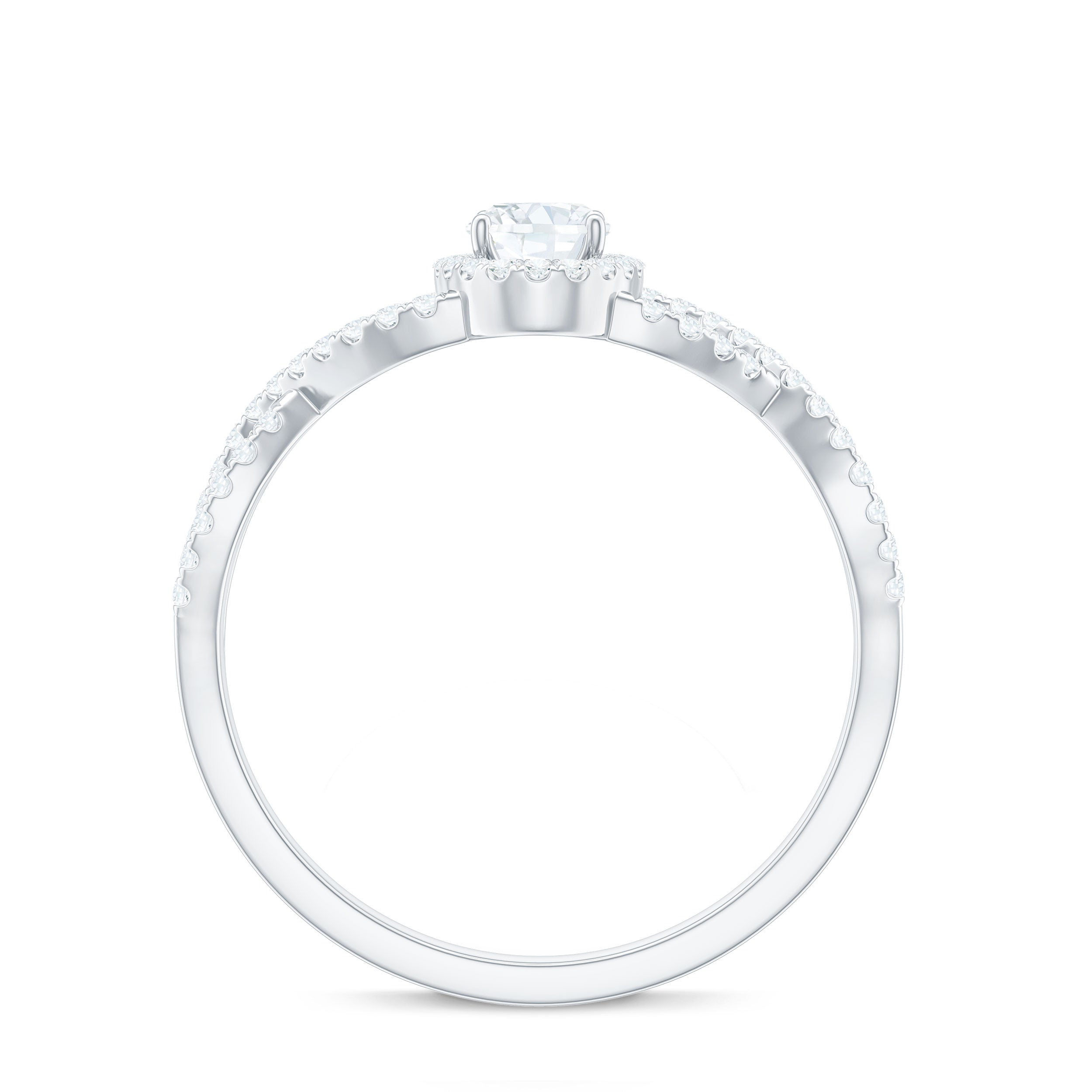 Certified Oval Cut Moissanite Halo Engagement Ring with Crossover Shank