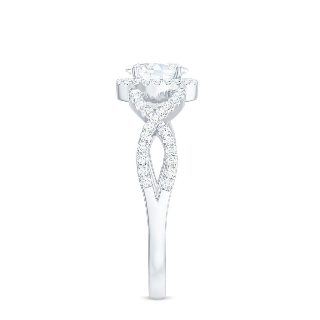 Certified Oval Cut Moissanite Halo Engagement Ring with Crossover Shank