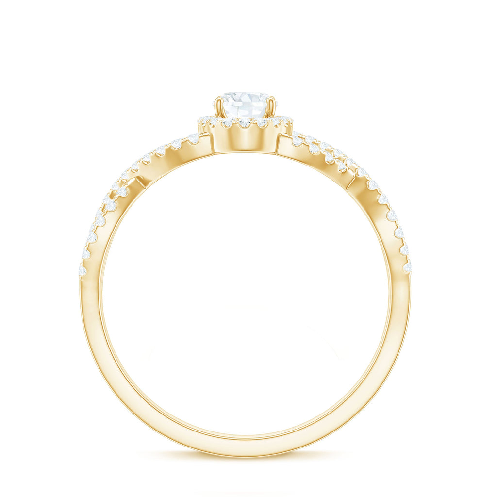 Certified Oval Cut Moissanite Halo Engagement Ring with Crossover Shank