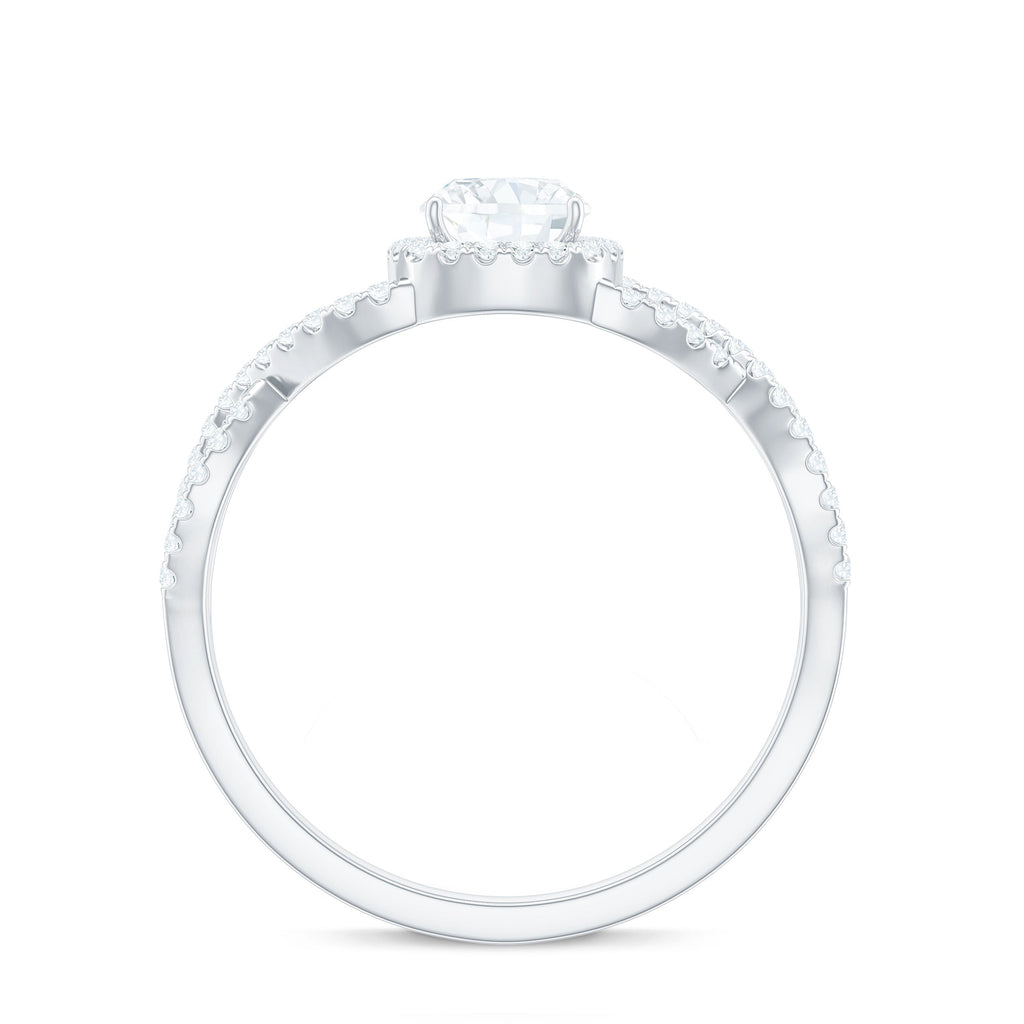 1.7 Carat Cushion Cut Moissanite Halo Engagement Ring with Crossover Shank