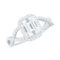 Certified Emerald Cut Moissanite Statement Ring with Crossover Shank