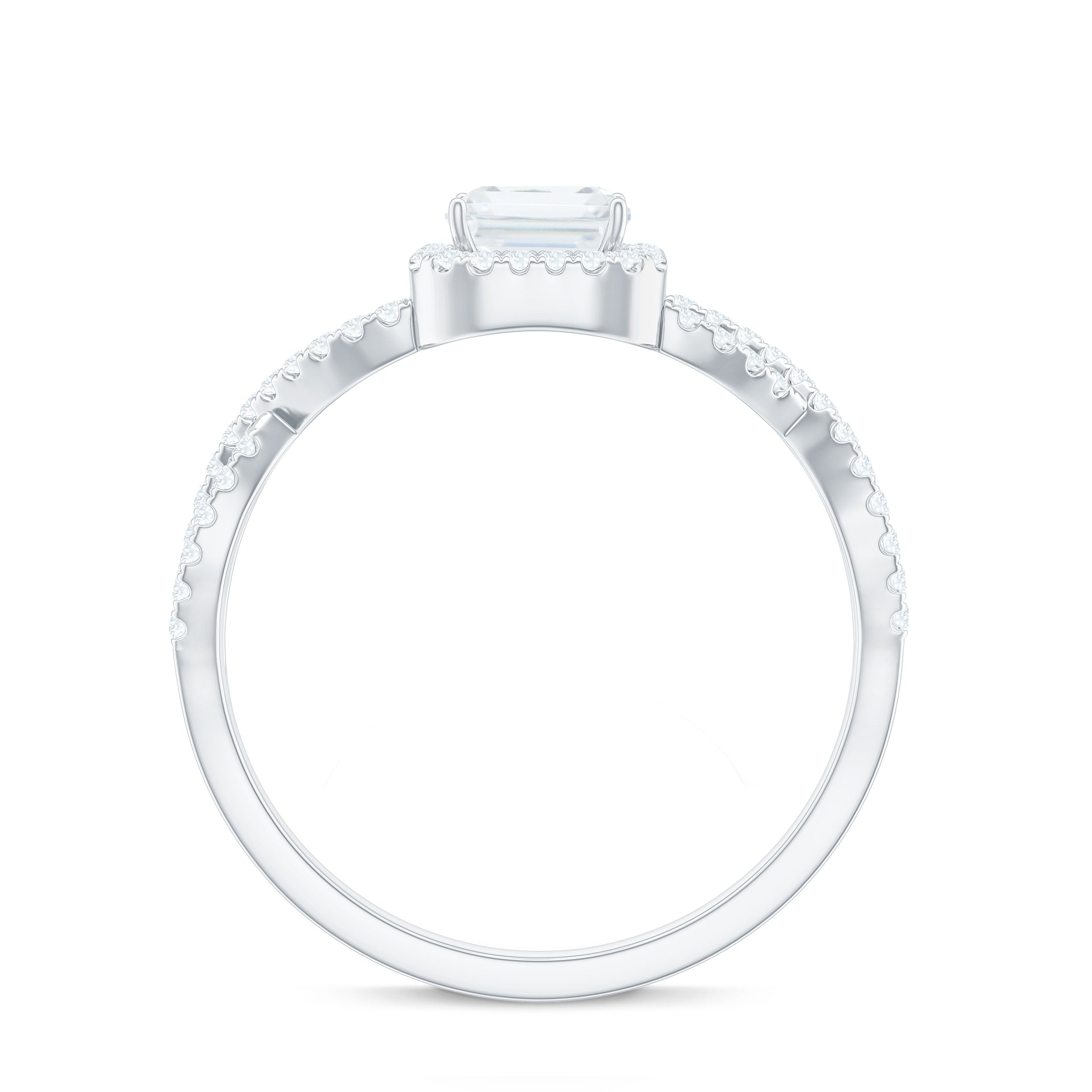 Certified Emerald Cut Moissanite Statement Ring with Crossover Shank