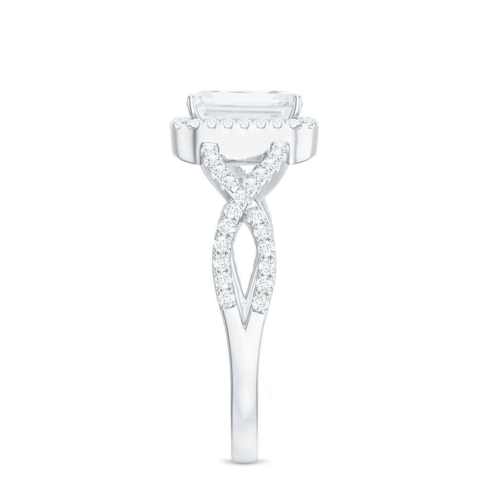 Certified Emerald Cut Moissanite Statement Ring with Crossover Shank
