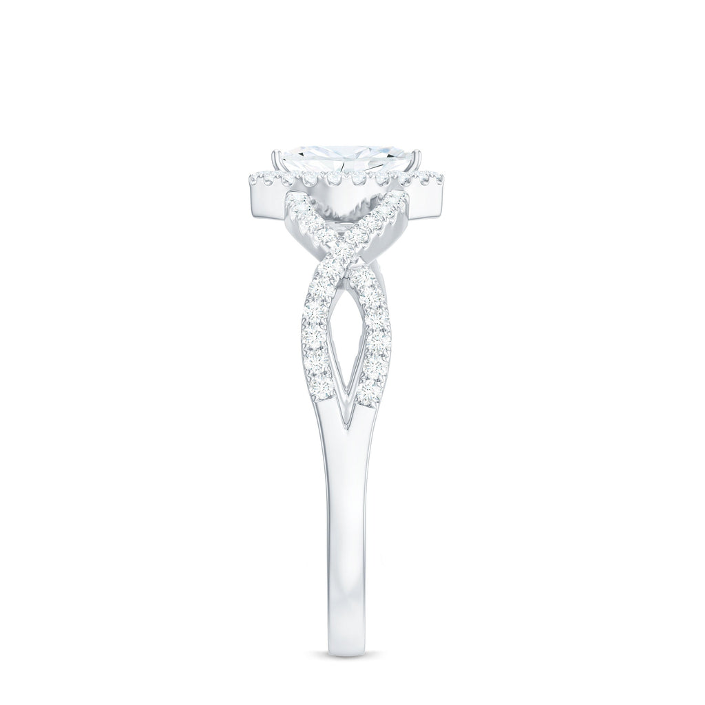 Womens Moissanite Marquise Cut Engagement Ring with Crossover Shank