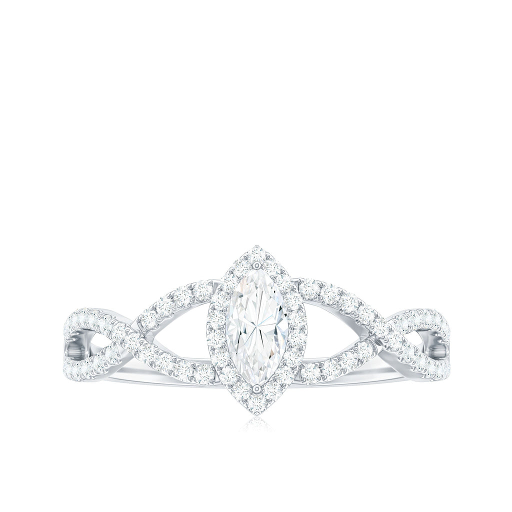 Womens Moissanite Marquise Cut Engagement Ring with Crossover Shank