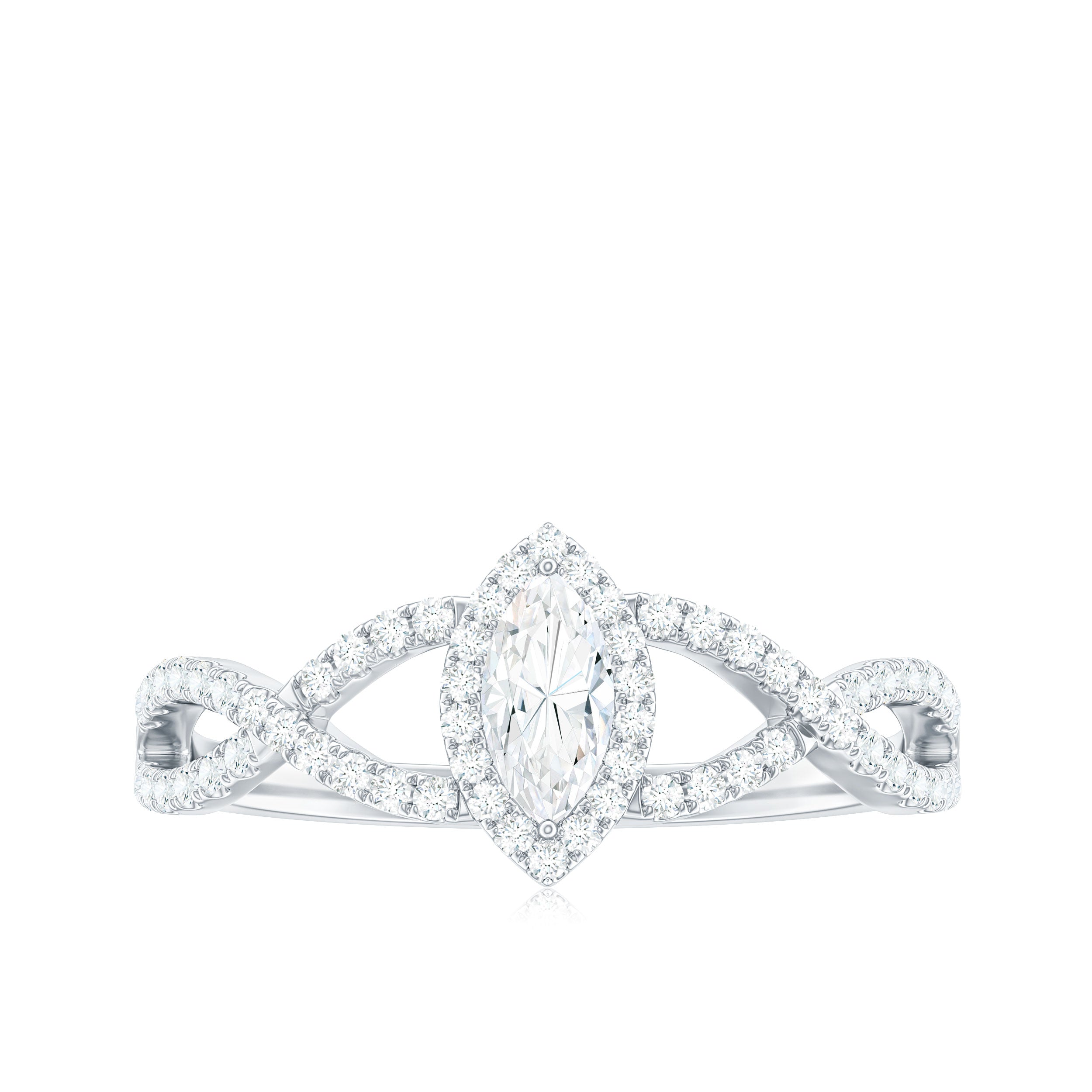 Womens Moissanite Marquise Cut Engagement Ring with Crossover Shank