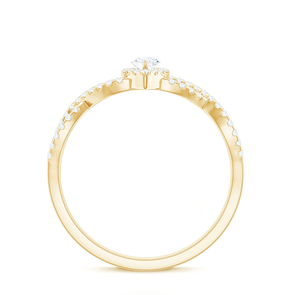 Womens Moissanite Marquise Cut Engagement Ring with Crossover Shank