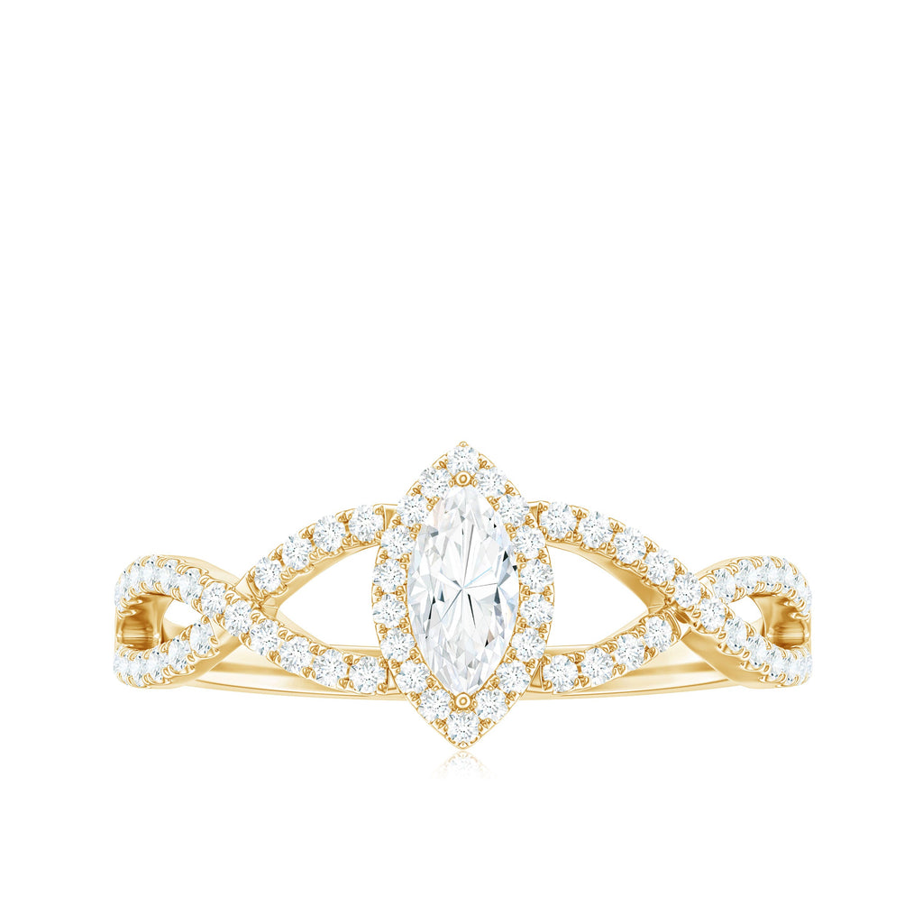 Womens Moissanite Marquise Cut Engagement Ring with Crossover Shank