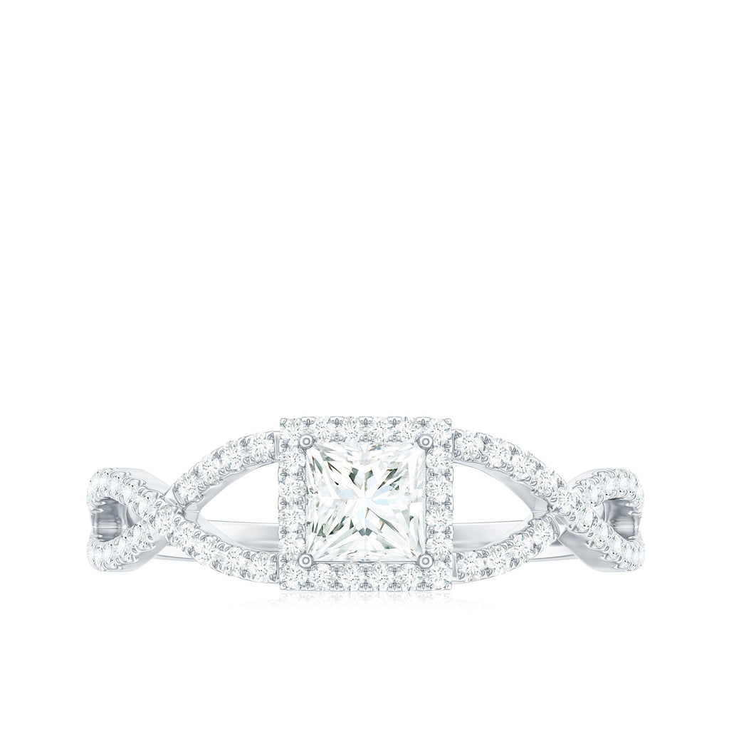 0.3 Carat Moissanite Square Cut Engagement Ring with Crossover Shank