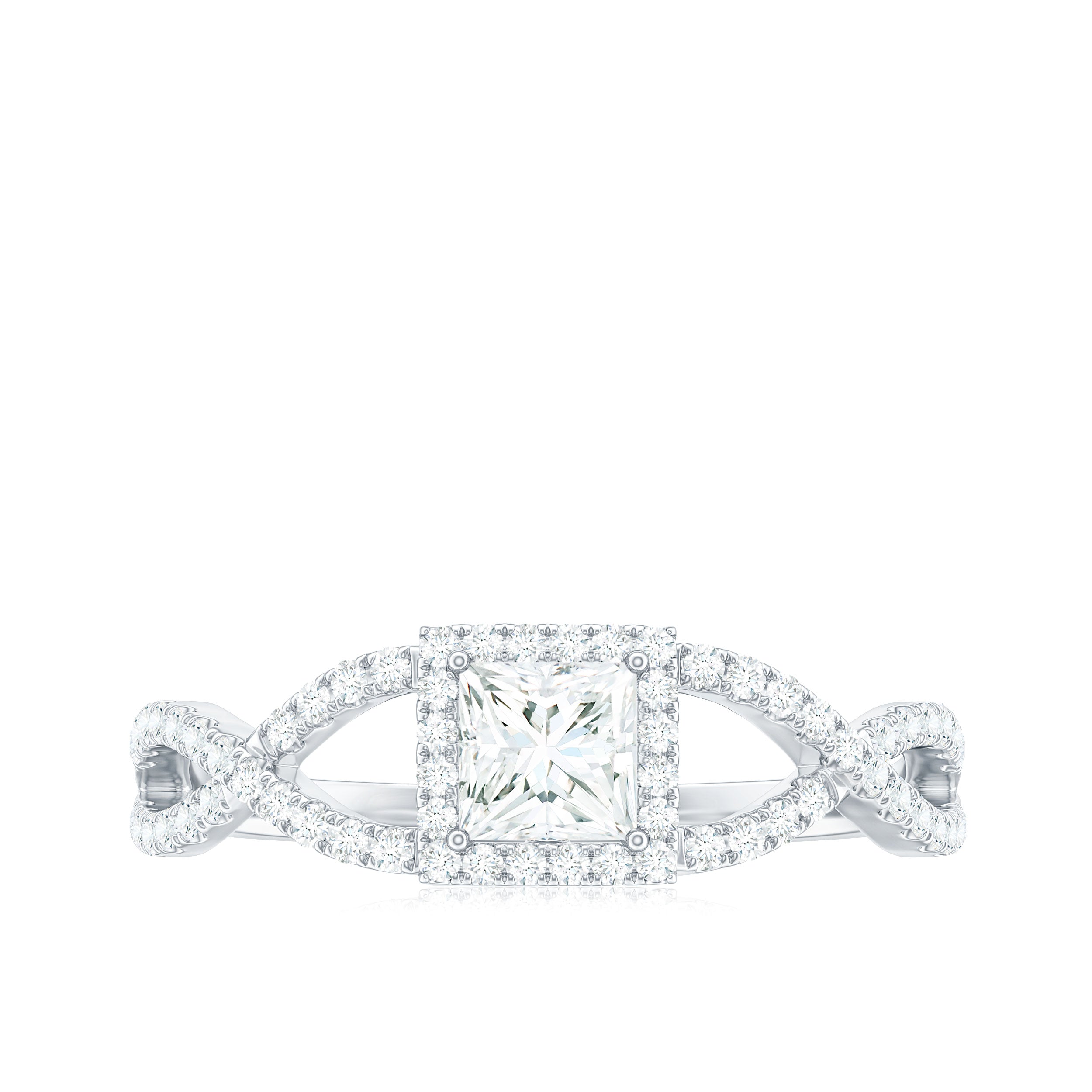 0.3 Carat Moissanite Square Cut Engagement Ring with Crossover Shank