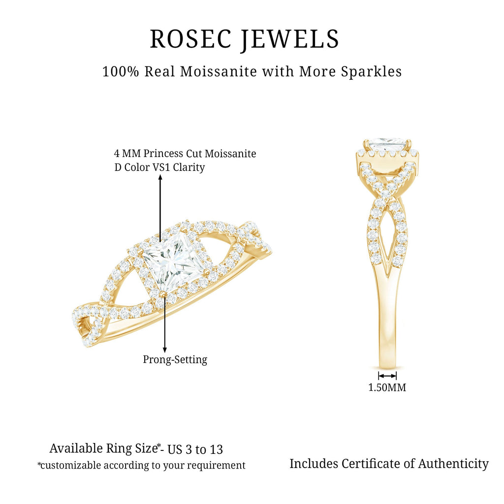 0.3 Carat Moissanite Square Cut Engagement Ring with Crossover Shank