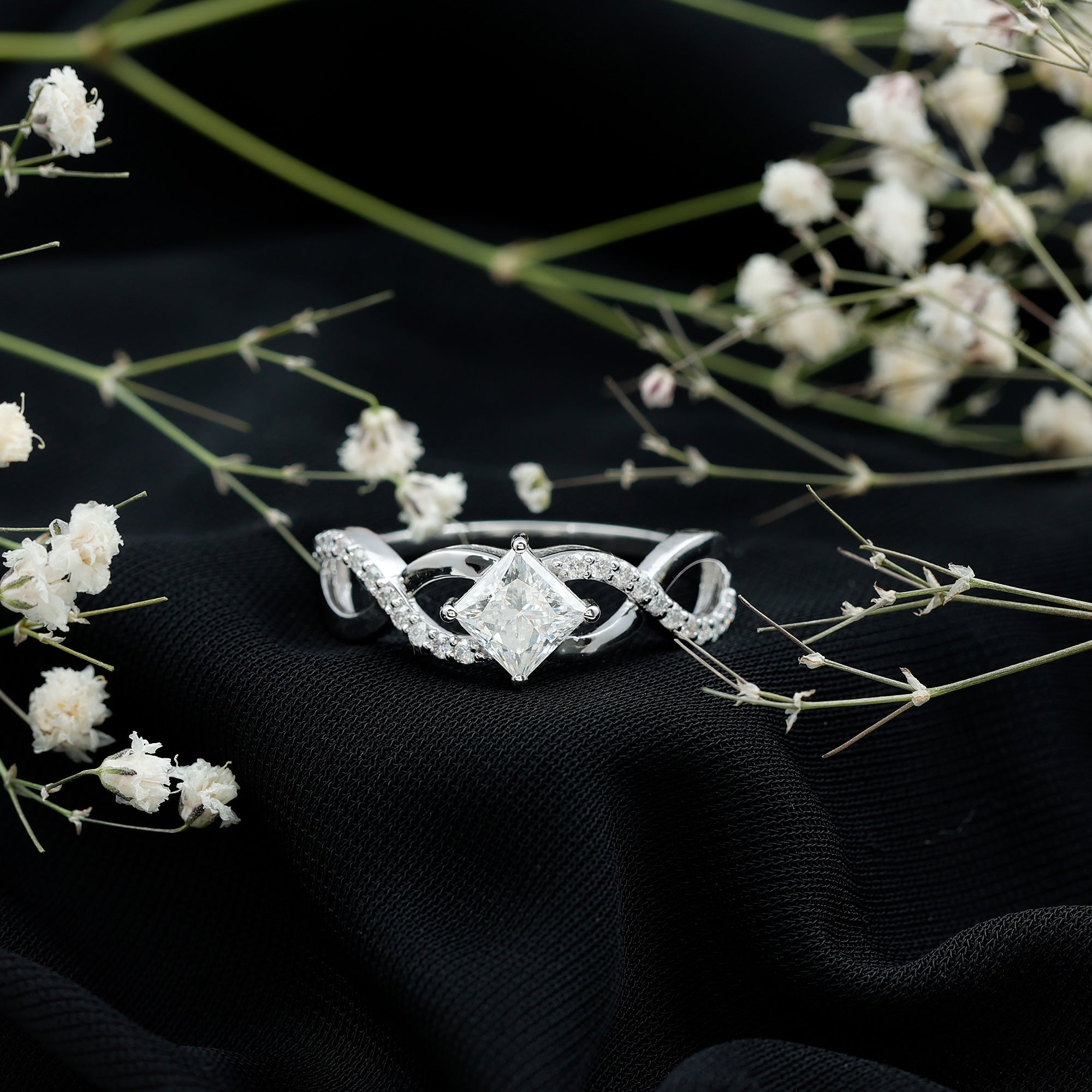 Princess Cut Moissanite Infinity Engagement Ring for Her