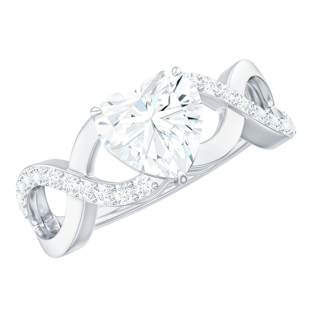 1.5 Carat Heart Shape Moissanite Solitaire Engagement Ring with Crossover Shank