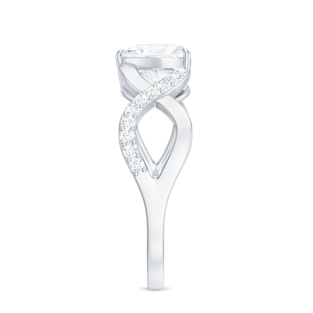 1.5 Carat Heart Shape Moissanite Solitaire Engagement Ring with Crossover Shank