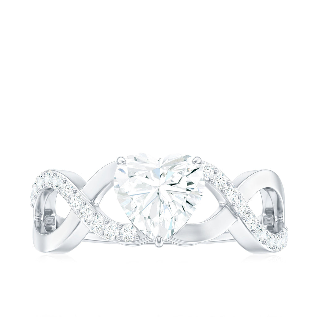 1.5 Carat Heart Shape Moissanite Solitaire Engagement Ring with Crossover Shank