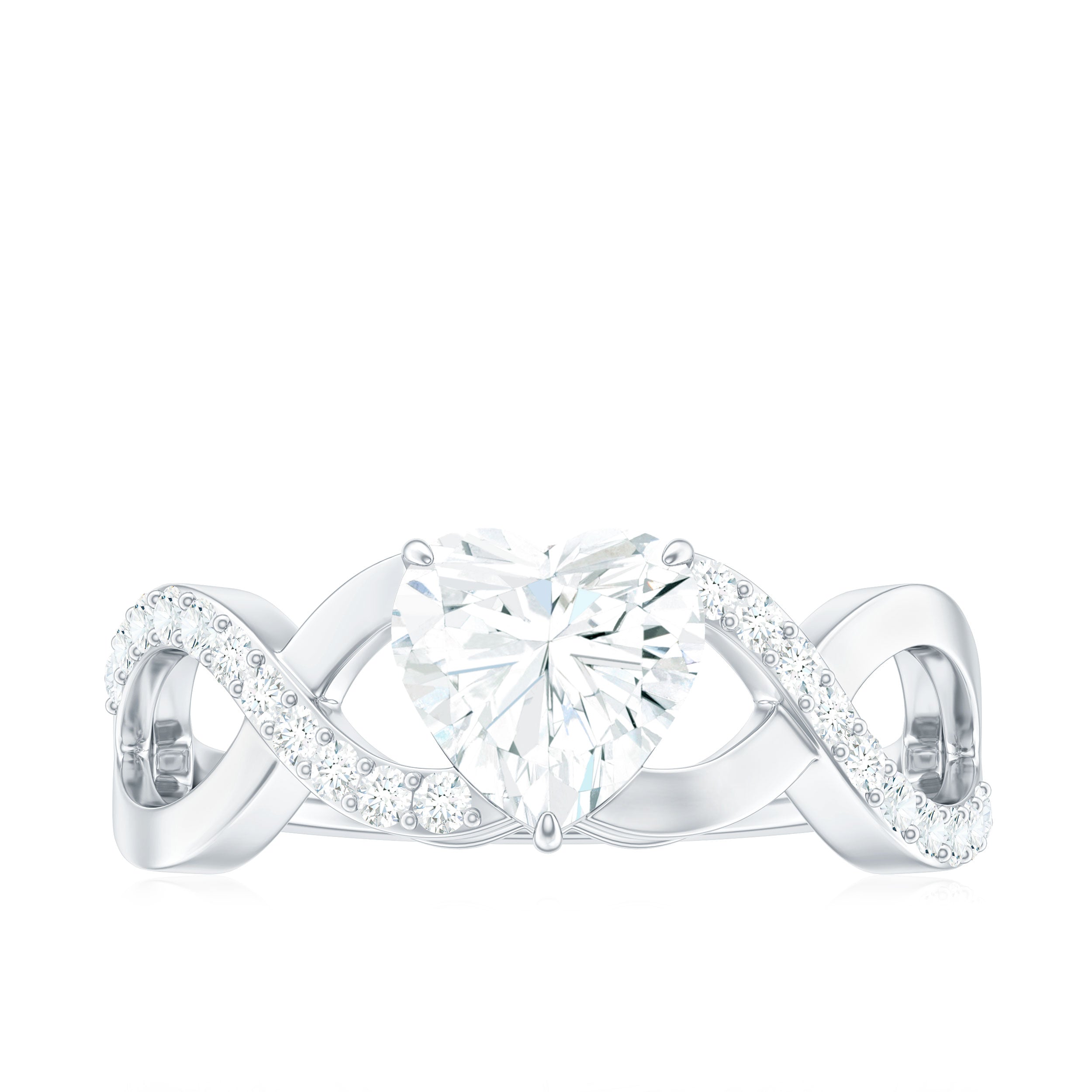1.5 Carat Heart Shape Moissanite Solitaire Engagement Ring with Crossover Shank