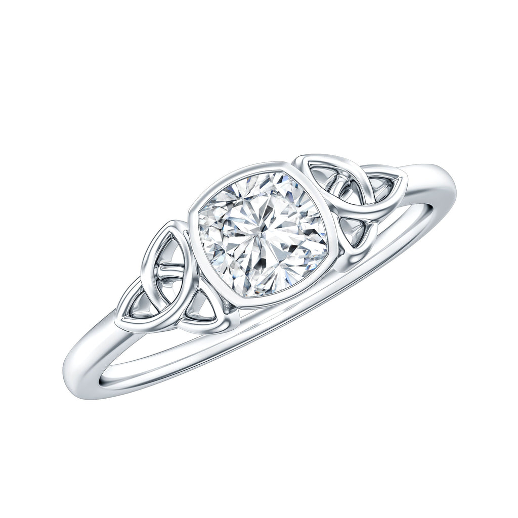 Brilliant Cut Moissanite Celtic Knot Engagement Ring in Bezel Setting