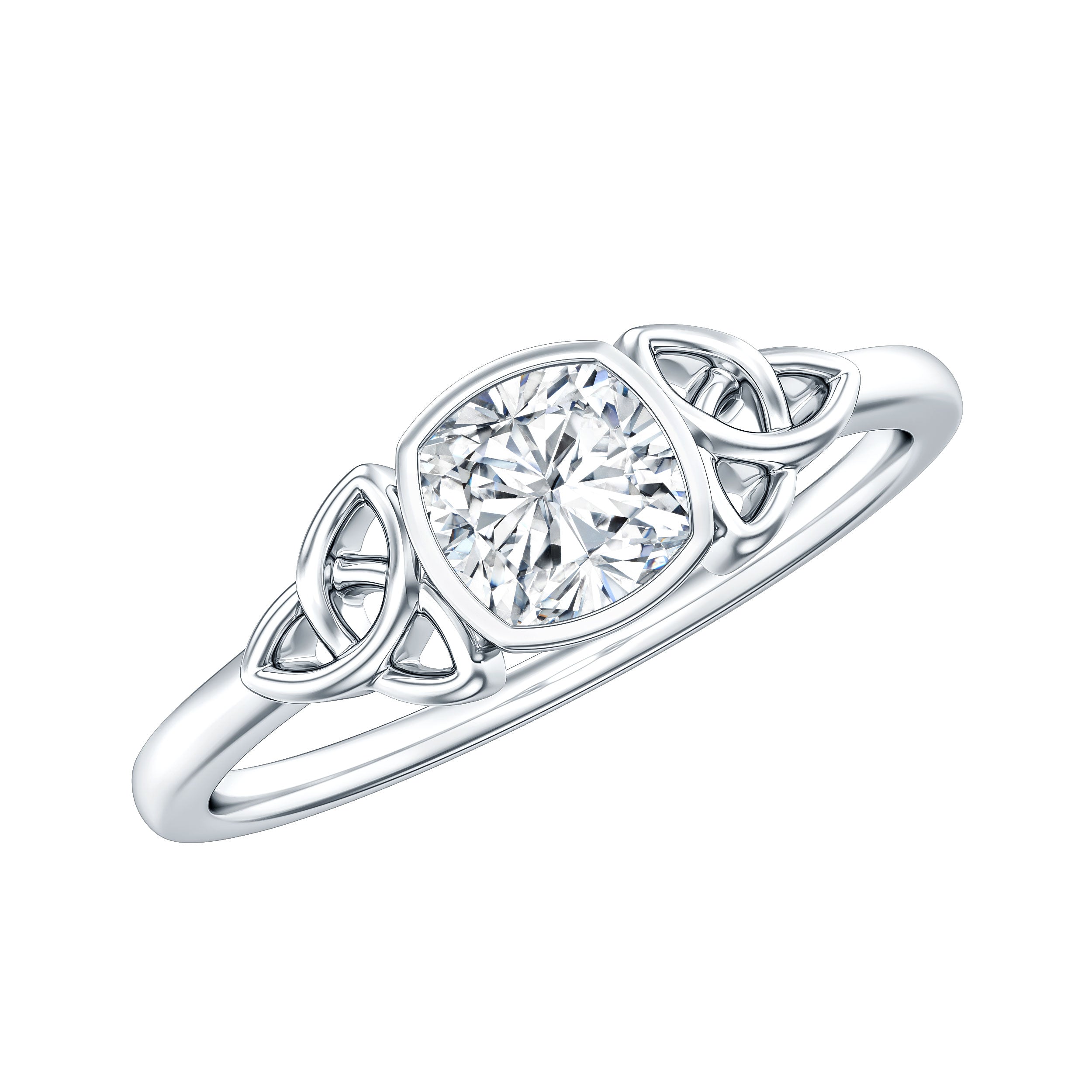 Brilliant Cut Moissanite Celtic Knot Engagement Ring in Bezel Setting