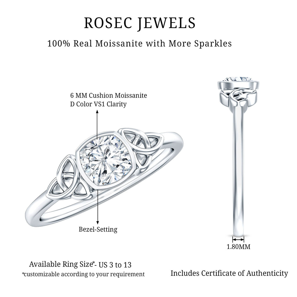 Brilliant Cut Moissanite Celtic Knot Engagement Ring in Bezel Setting