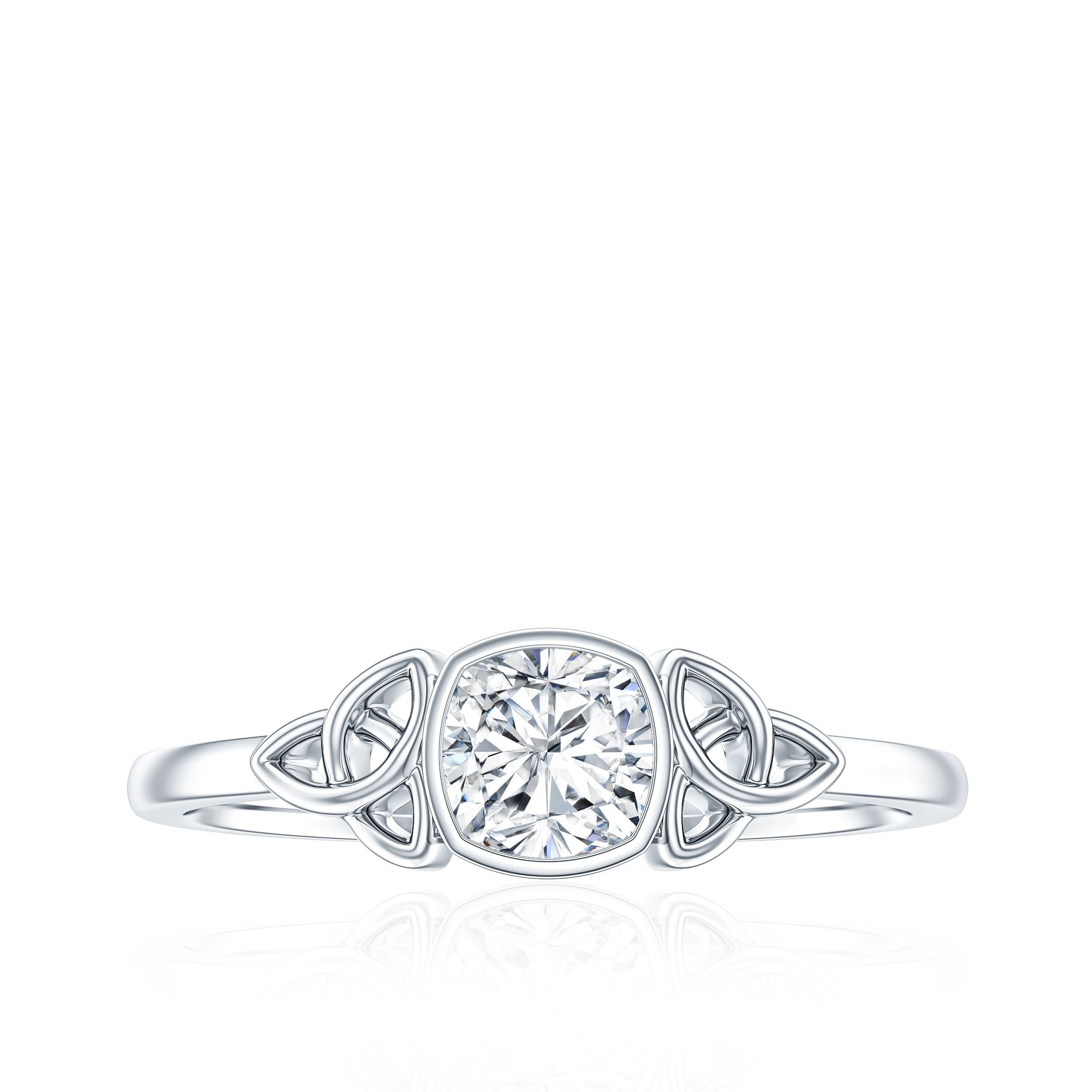 Brilliant Cut Moissanite Celtic Knot Engagement Ring in Bezel Setting