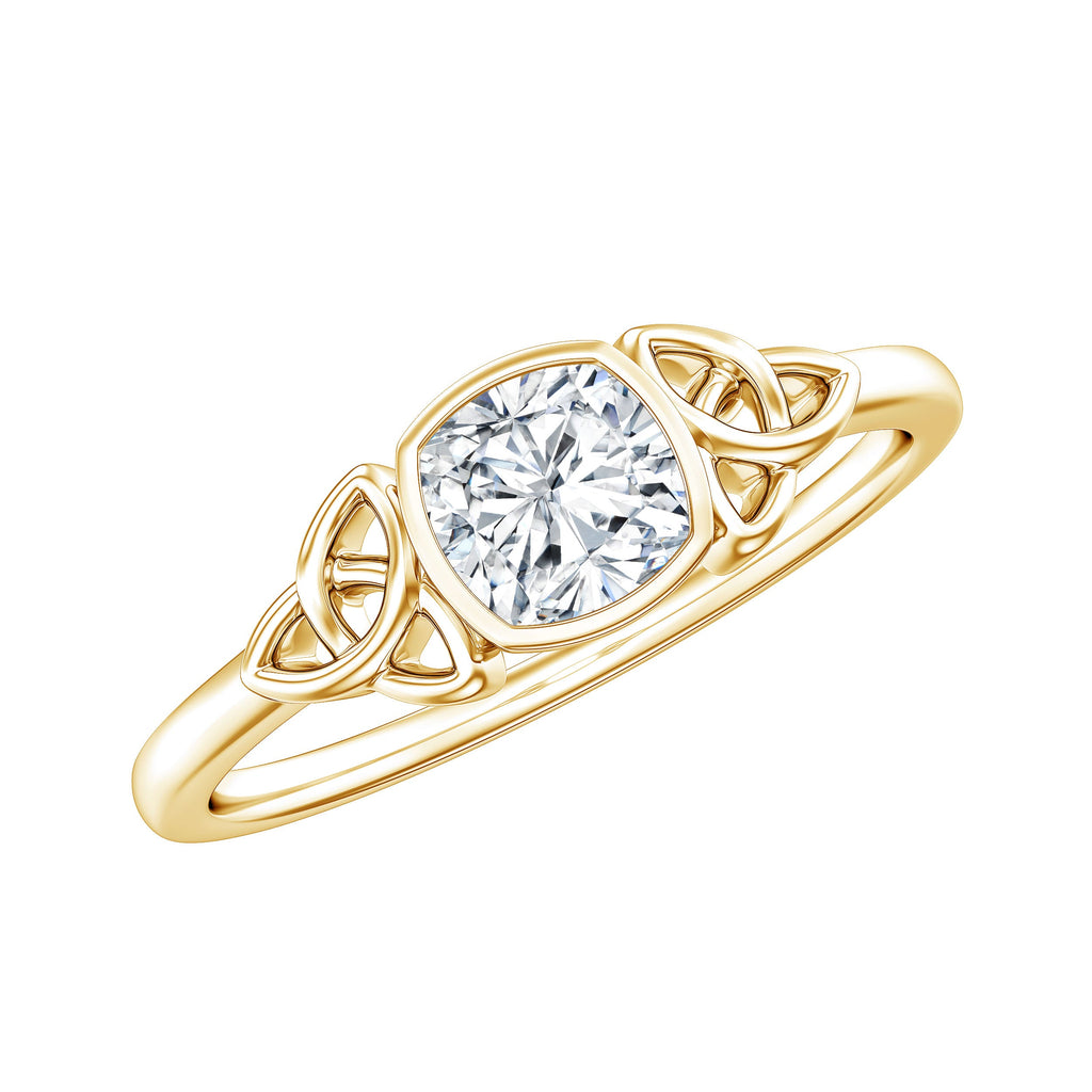 Brilliant Cut Moissanite Celtic Knot Engagement Ring in Bezel Setting