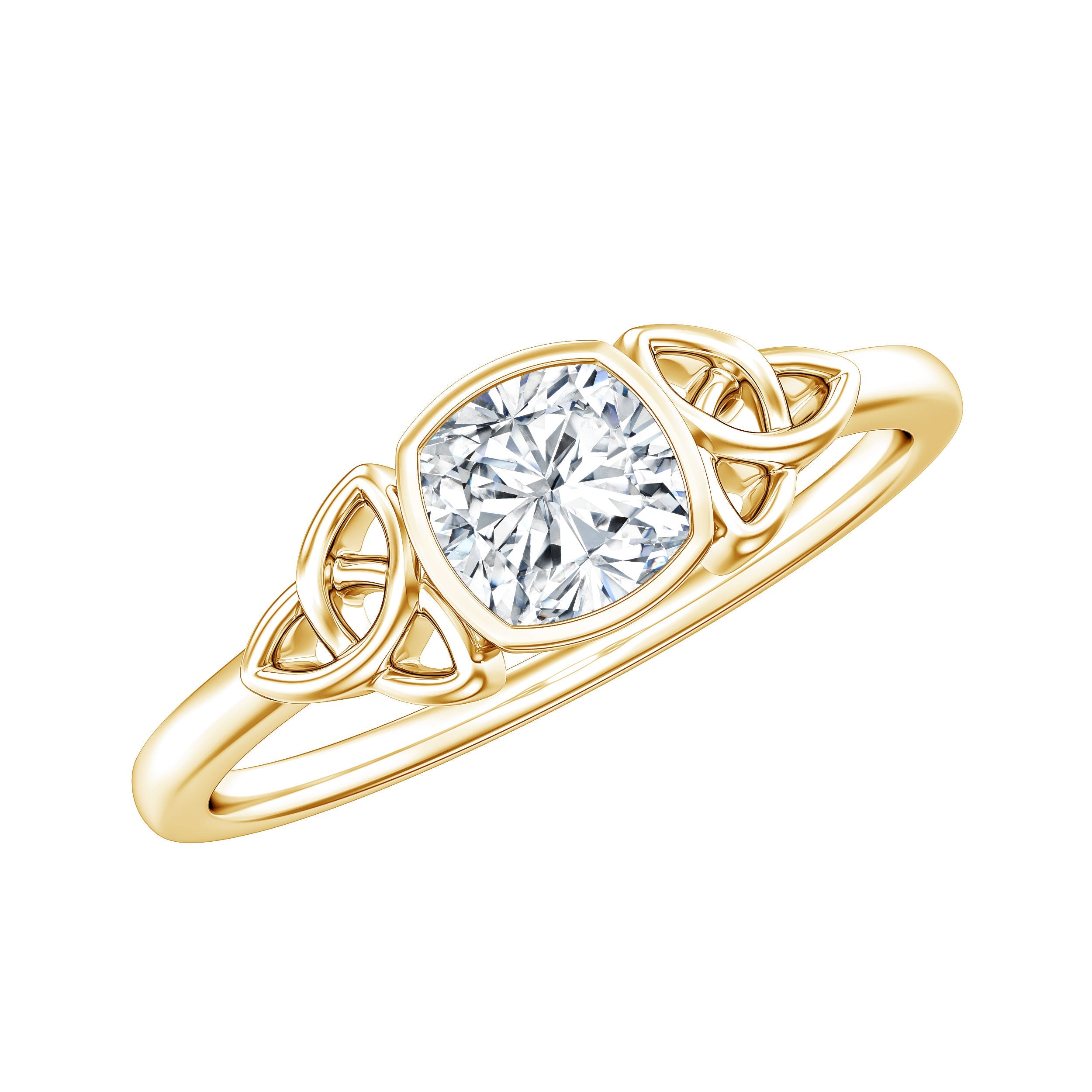 Brilliant Cut Moissanite Celtic Knot Engagement Ring in Bezel Setting