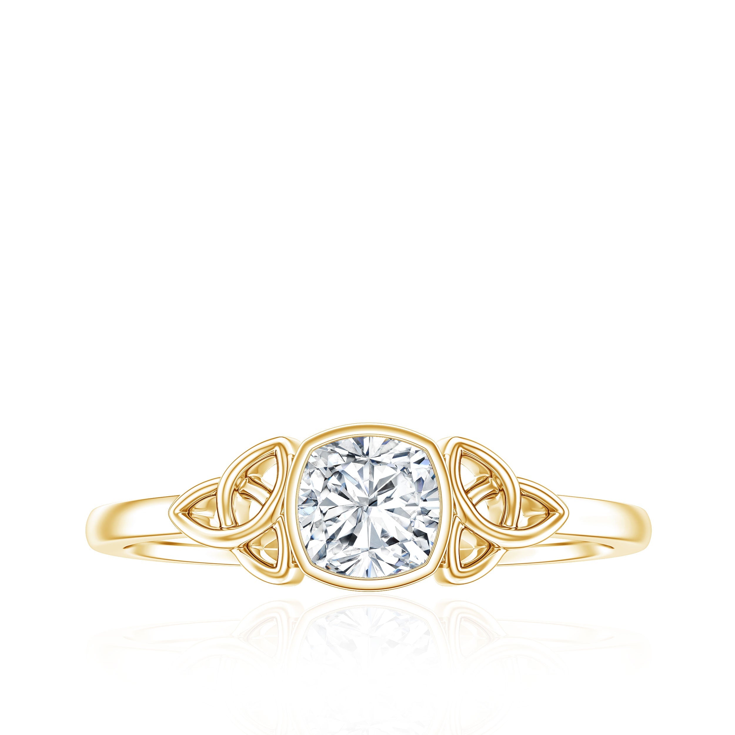 Brilliant Cut Moissanite Celtic Knot Engagement Ring in Bezel Setting
