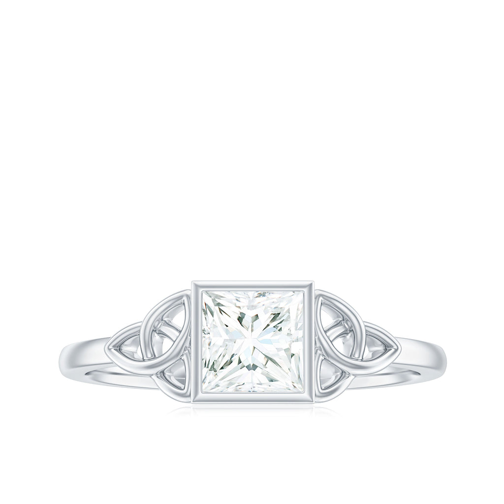 0.7 Carat Princess Cut Certified Moissanite Solitaire Ring with Celtic Knot Style