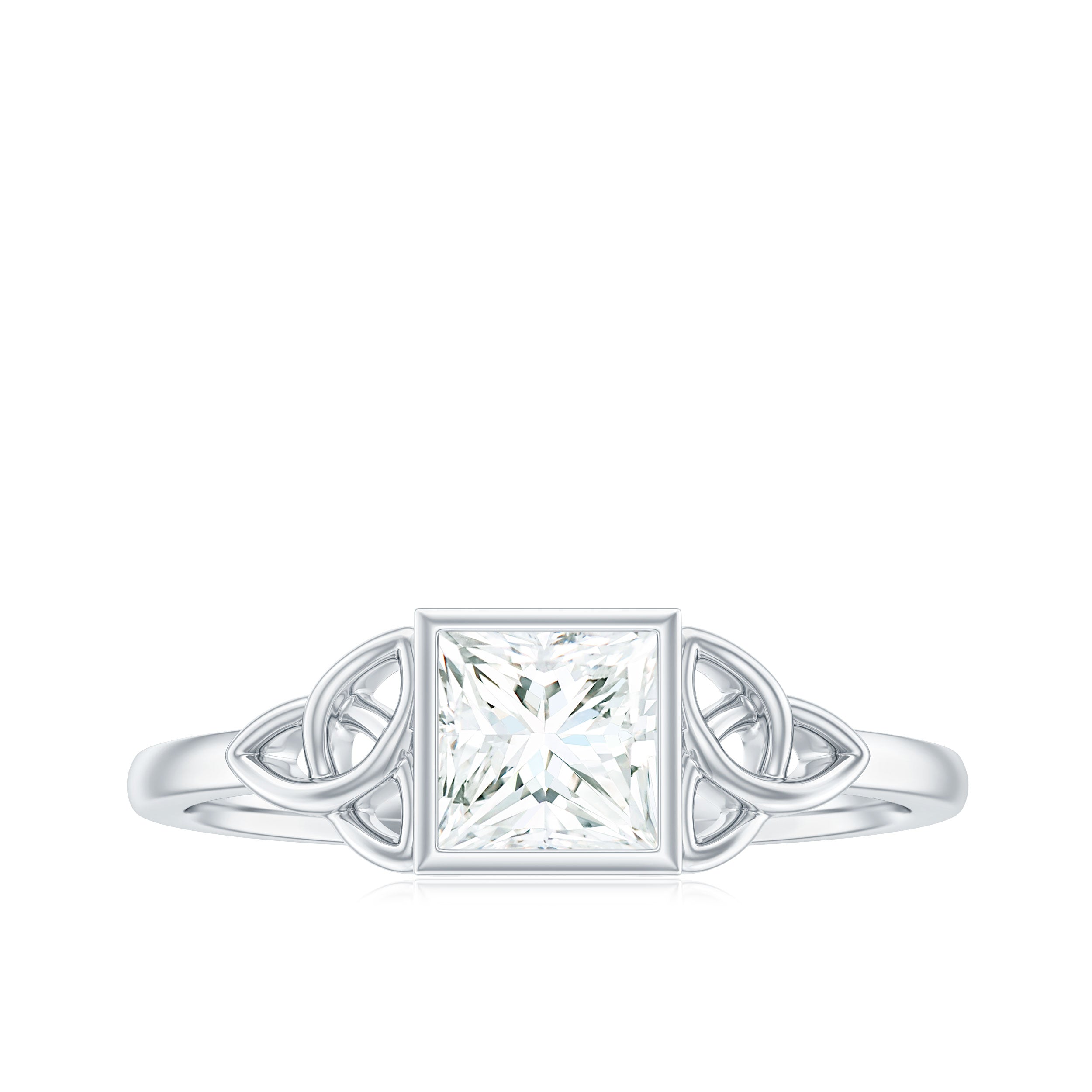 0.7 Carat Princess Cut Certified Moissanite Solitaire Ring with Celtic Knot Style