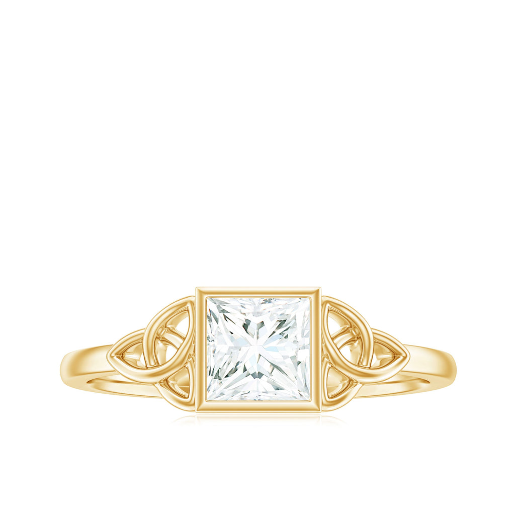 0.7 Carat Princess Cut Certified Moissanite Solitaire Ring with Celtic Knot Style