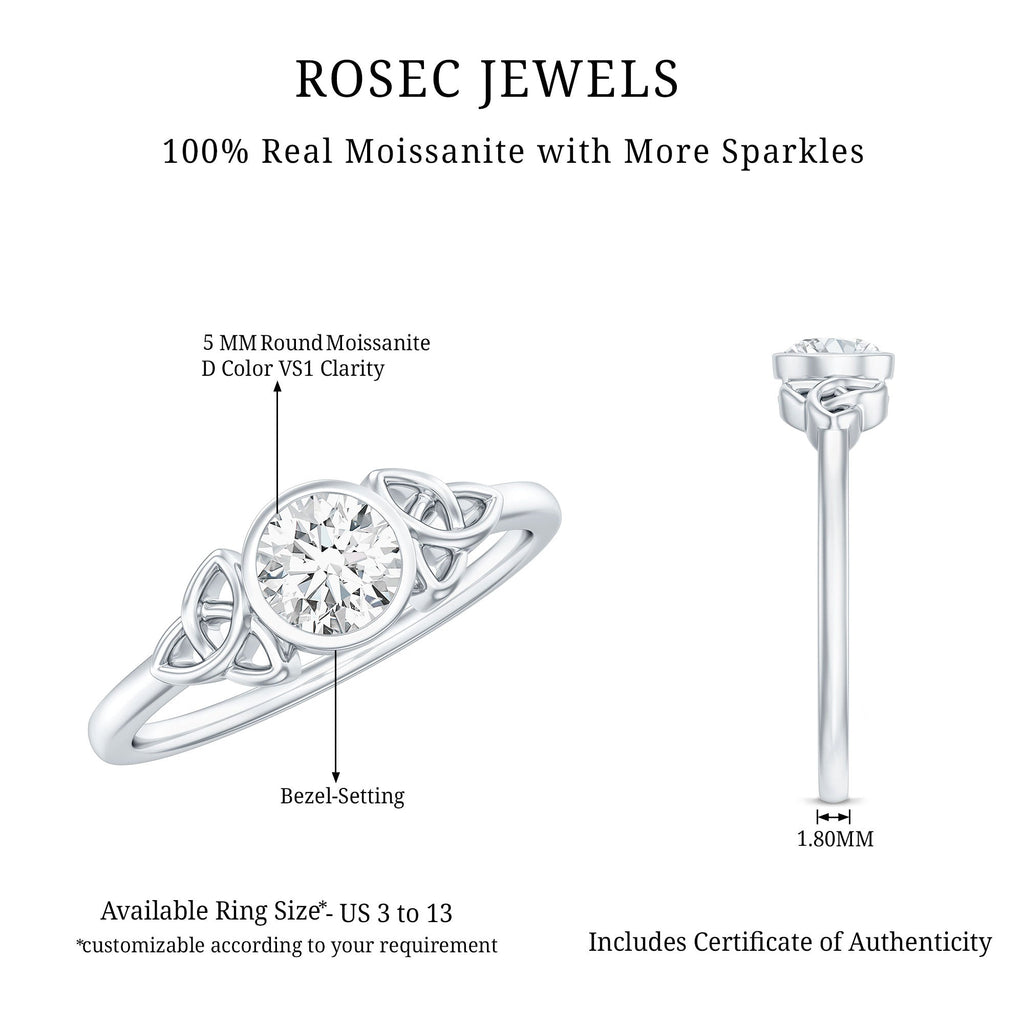 Bezel Set Moissanite Promise Ring with Celtic Knot Details
