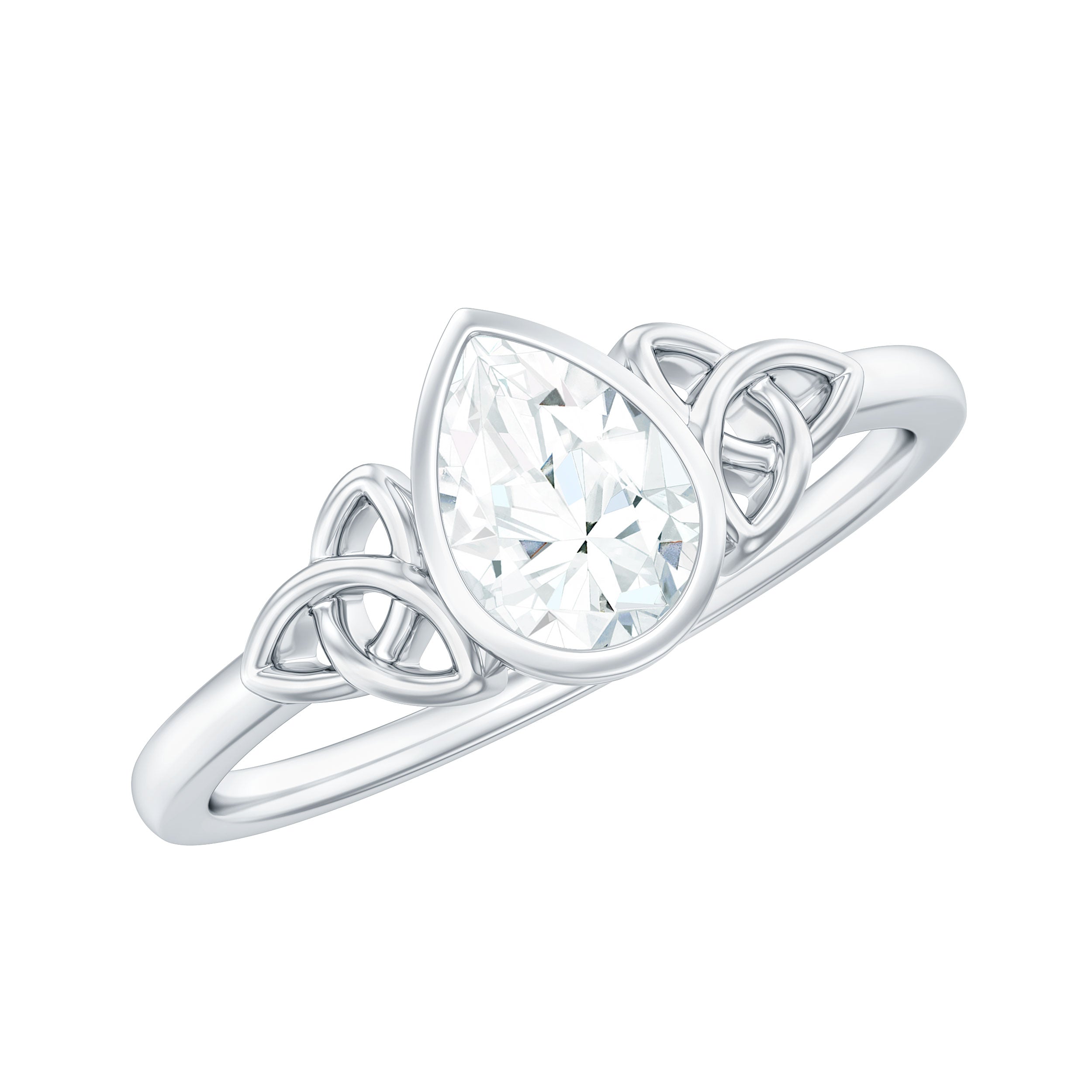 Bezel Set Moissanite Pear Cut Solitaire Celtic Ring for Women