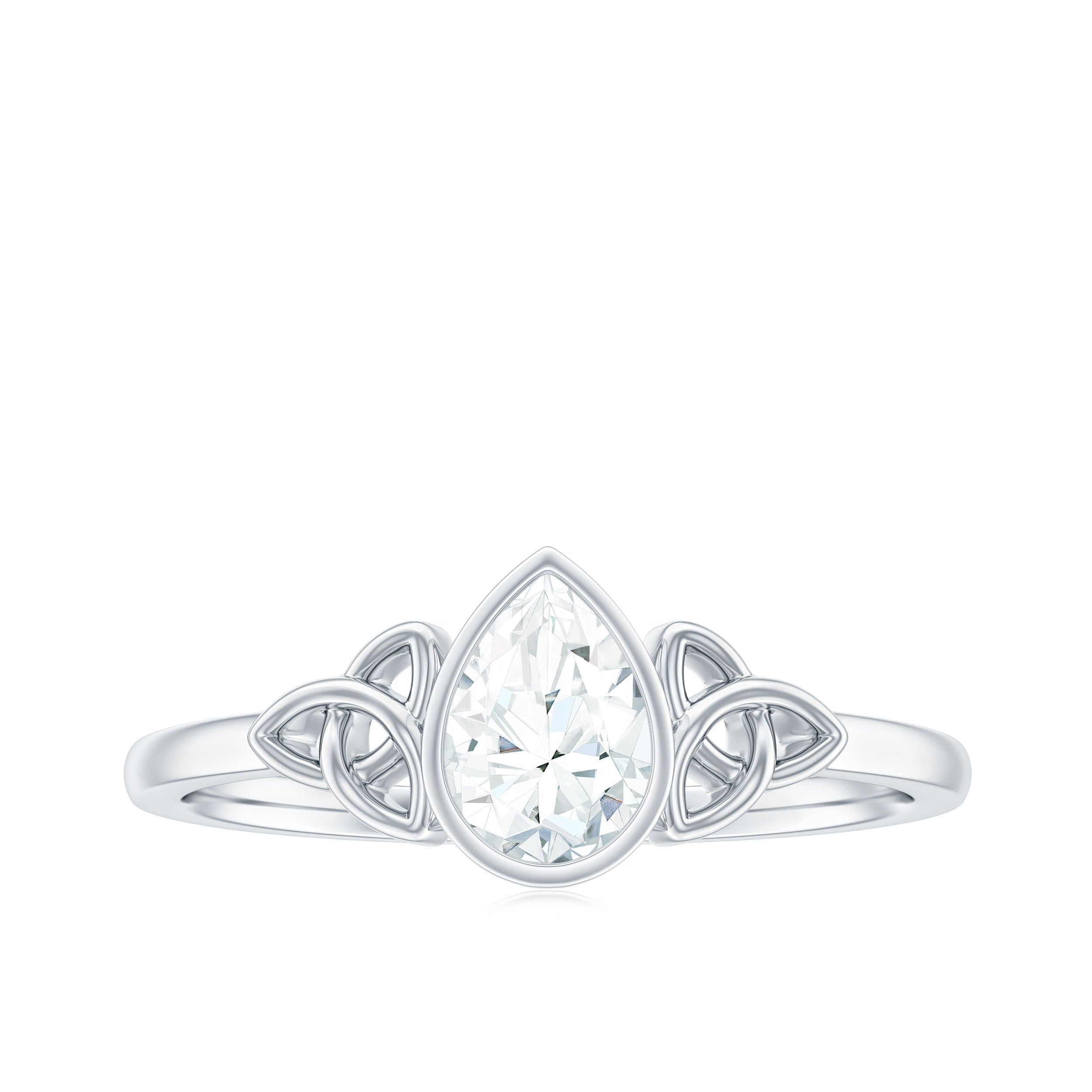 Bezel Set Moissanite Pear Cut Solitaire Celtic Ring for Women