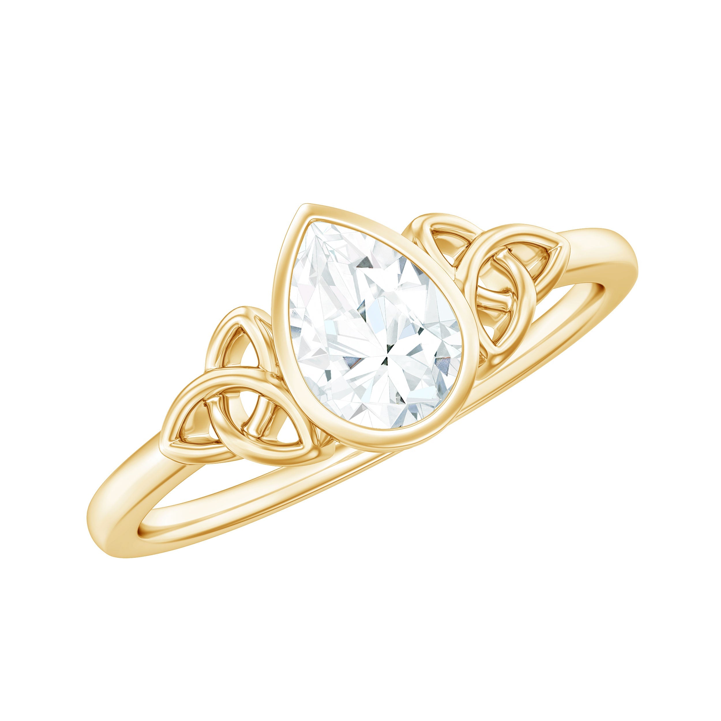 Bezel Set Moissanite Pear Cut Solitaire Celtic Ring for Women