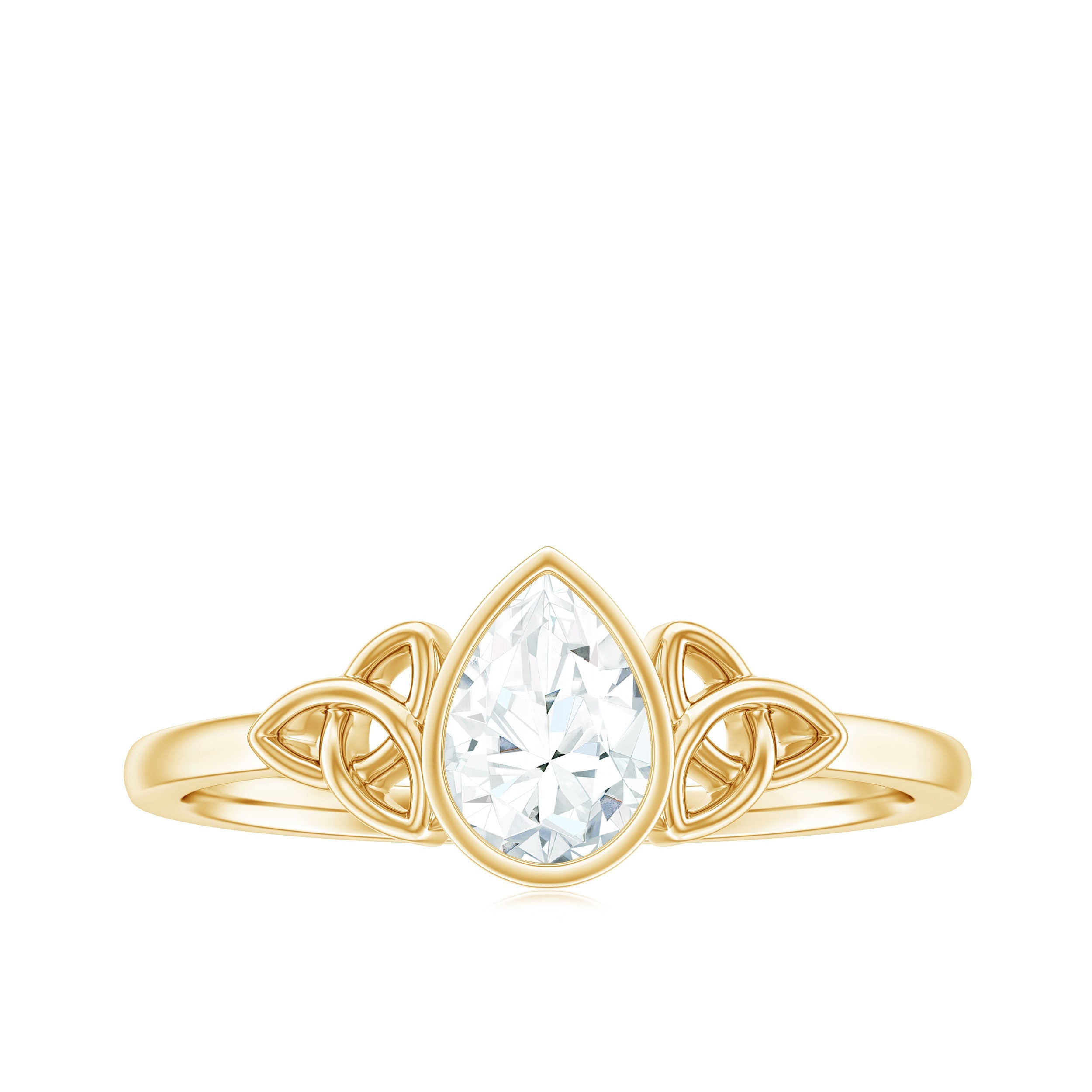 Bezel Set Moissanite Pear Cut Solitaire Celtic Ring for Women