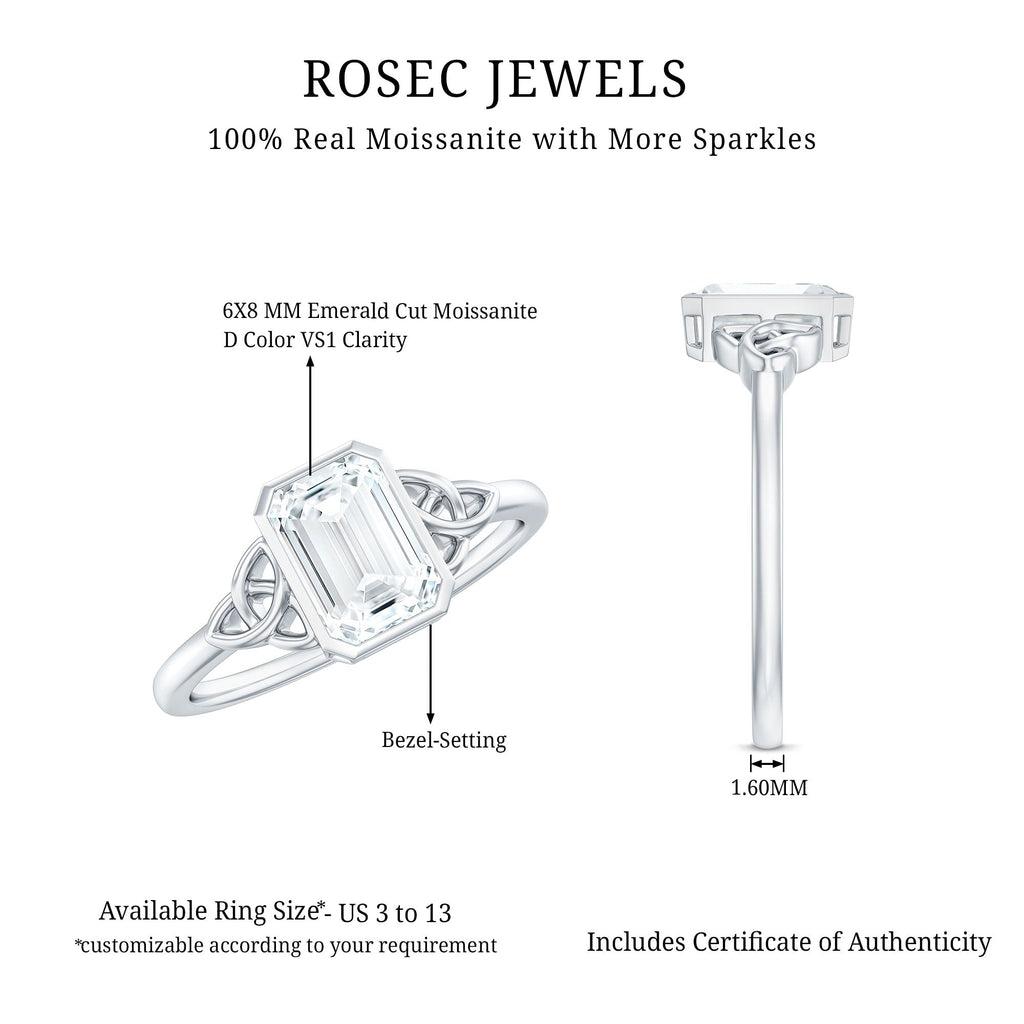Emerald Cut Moissanite Solitaire Celtic Engagement Ring