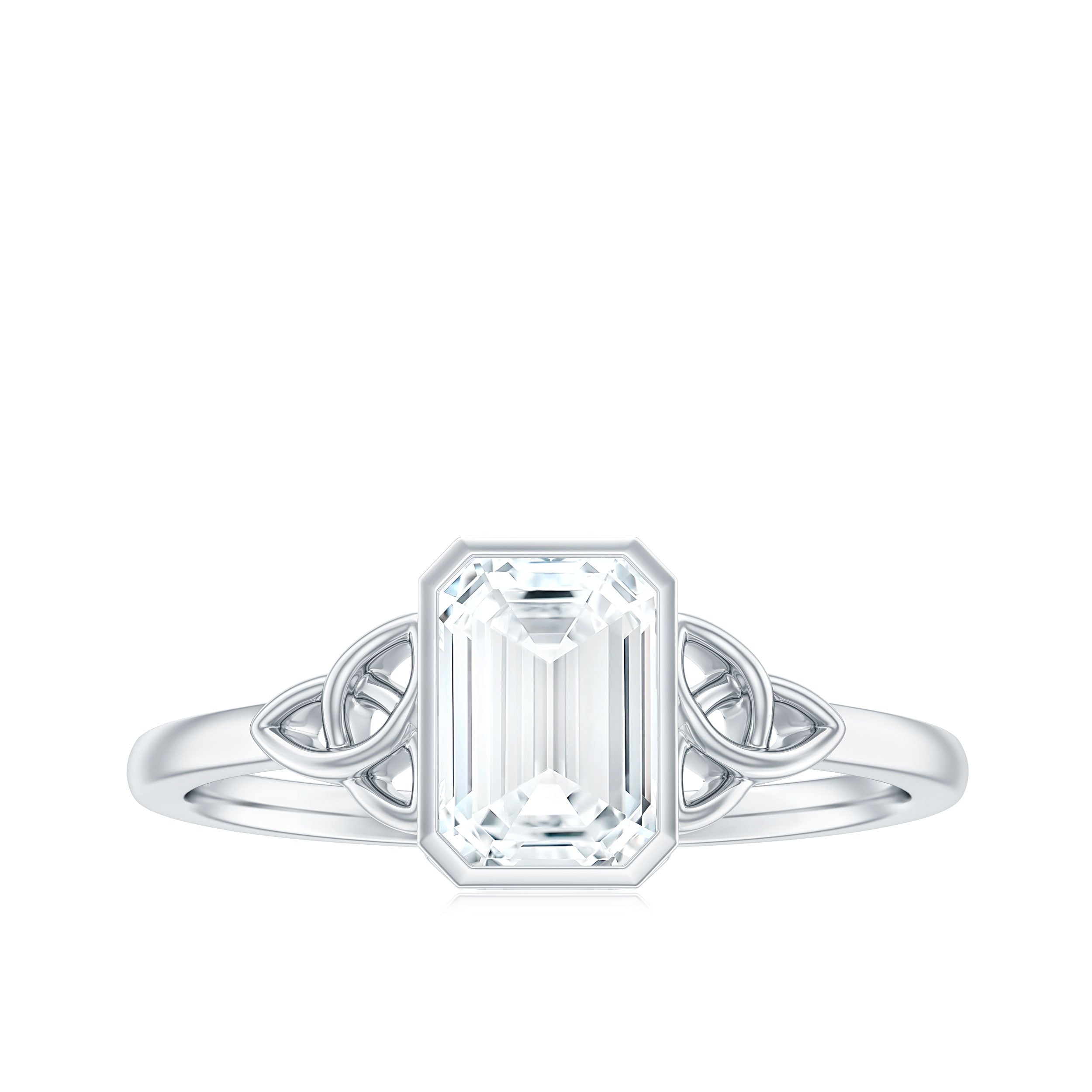 Emerald Cut Moissanite Solitaire Celtic Engagement Ring