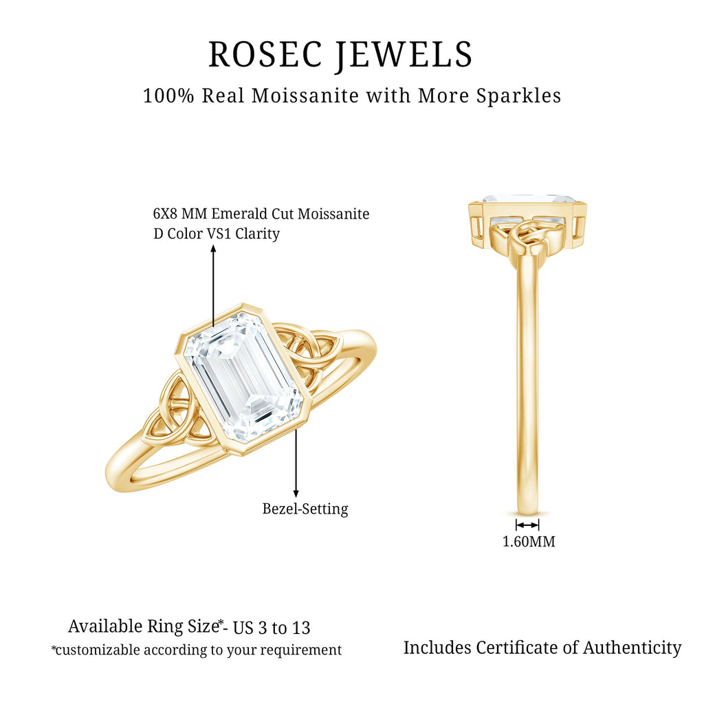 Emerald Cut Moissanite Solitaire Celtic Engagement Ring