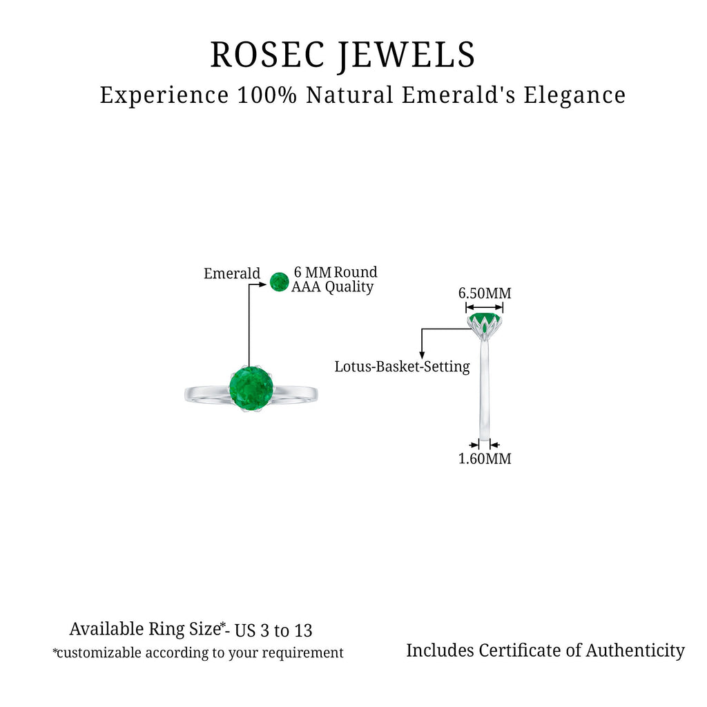 Natural Solitaire Emerald Promise Ring in Lotus Basket Setting