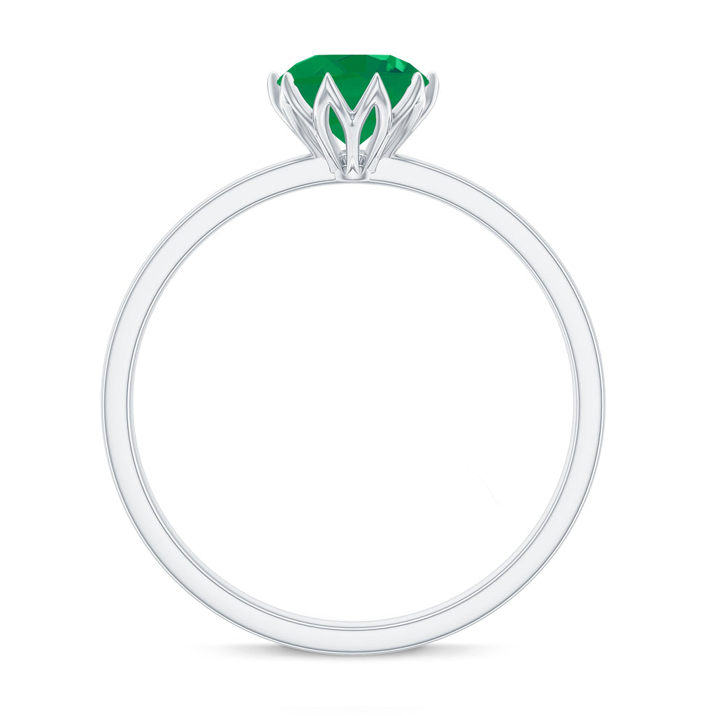 Natural Solitaire Emerald Promise Ring in Lotus Basket Setting