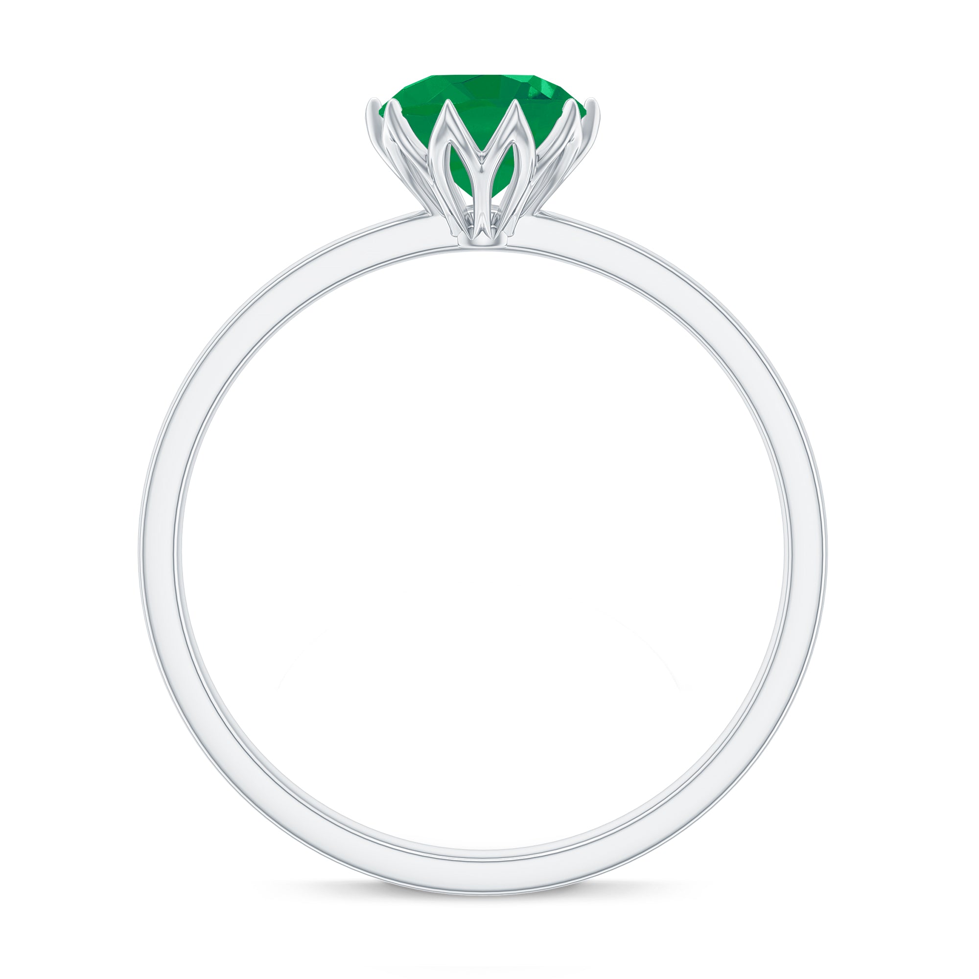 Natural Solitaire Emerald Promise Ring in Lotus Basket Setting